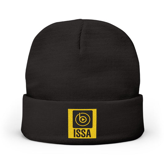 ISSA Embroidered Knit Beanie — Black Cuffed Winter Hat